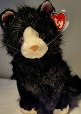 Vintage TY "Shadow" Cat Black And White Long Hair 12" Stuffed Classic 1999