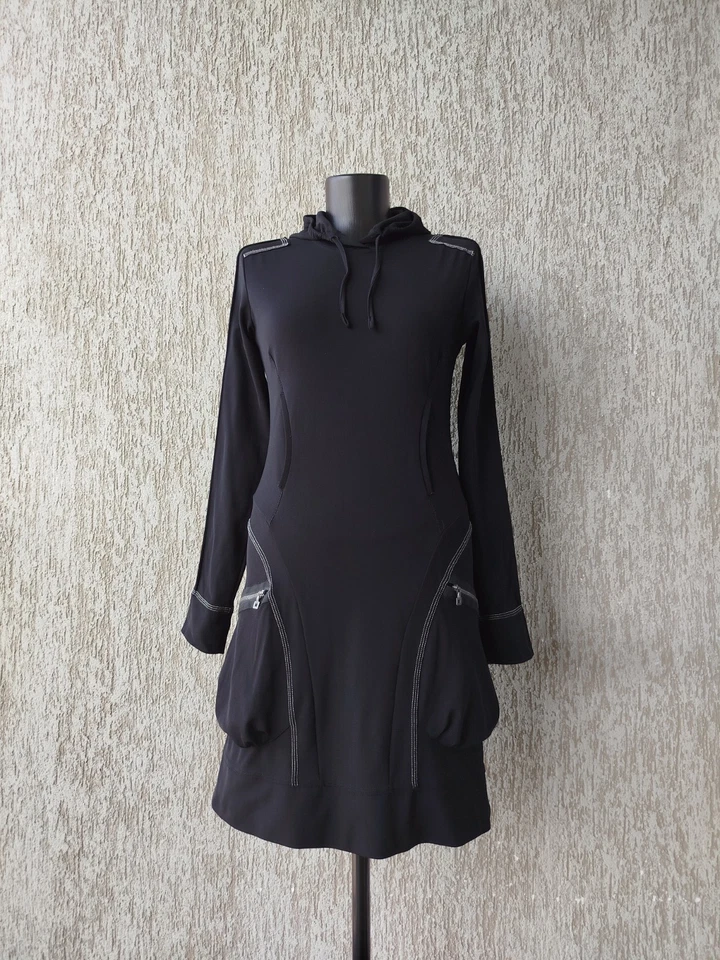 Vestido M+F Girbaud Manga Larga Negro Capucha Bolsillos Vintage Y2K Talla L Foto 3 de 4