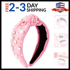 Pearl Jeweled Knotted Headband - Heart Rhinestone Crystal Pearl Embellished H...