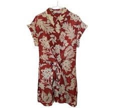 Mango Mini Shirt Dress Size Medium Floral Orange Cream Tropical Short Sleeves