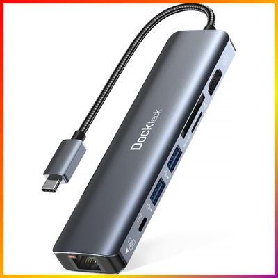 USB C Hub 7-in-1 Adapter 4K 60Hz HDMI Ethernet 100W Power Delivery für iPhone