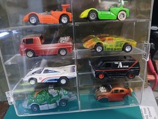 8 TYCO HO SLOT CARS IN DISPLAY BOX MIX CONDITION AND TYPES