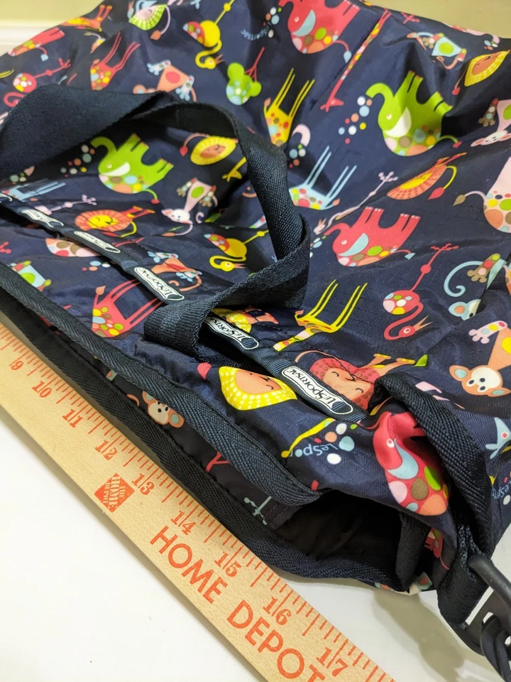 Lesportsac Large Baby Diaper Bag Safari Nylon Blue Lion Elephant Flamingo - Image 4 of 4