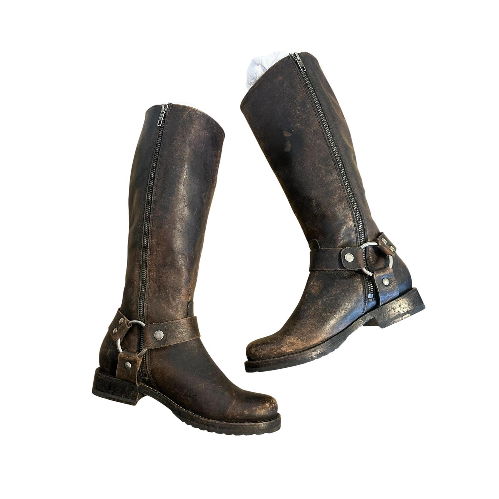 Frye Veronica Harness Tall Brown Distressed Leather Knee High Boot 7.5 image 9