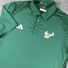 South Florida Bulls Shirt Mens Large Green NCAA Football Adidas Polo AEROREADY