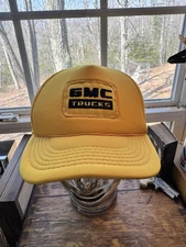 Vintage GMC Trucks Hat Snapback Trucker Yellow Logo Red Cap 80s