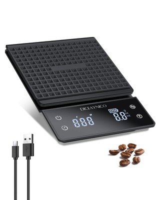 3KG Rechargeable Coffee Scale with Timer, 0.1g Accurate, Heat Pad for Brewing