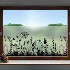 Decorative Floral Black Frosted Window Film Static Cling Sun Block Heat Control
