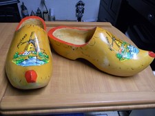 Vintage Hand Carved Large Wooden Decorative Dutch Clog Shoes- Approx 10" inside