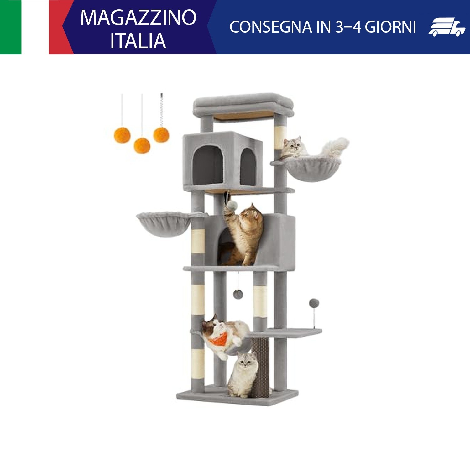 Feandrea Albero per Gatti Grande, Torre Tiragraffi Alto 175 cm, Multilivelli con