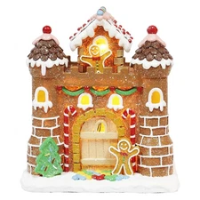 Light Up Gingerbread Castle 8.3”H LED Polyresin Christmas Village House Batte...