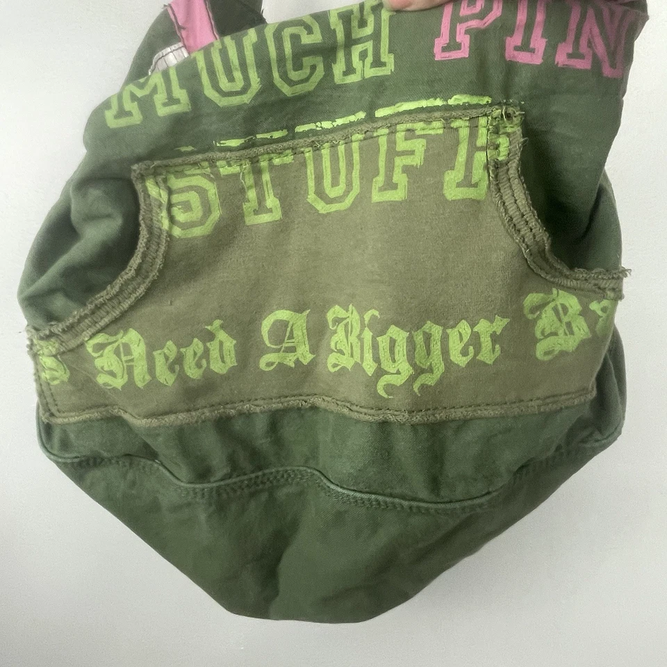VTG Victoria's Secret PINK Messenger Bag Oversized Tote Crossbody Green Y2K Prep - Image 4 of 4