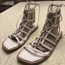 NWD Stuart Weitzman Pearl Leather Flat Sandals Sz 11.5/ EUR 42 REPAIRED 