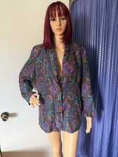 Vintage Silk Multicolor Paisley Blazer Blouse Long Sleeve Size M-L Bust: 42  