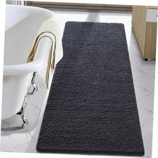 Luxury Bathroom Rug Shaggy Bath Mat 24 x 60 Inch, Dark Grey Washable Non
