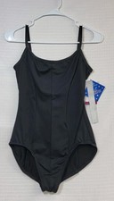 Motionwear Black Leotard V-back Rounded Neck Thin Straps Vertical Seams Leotard