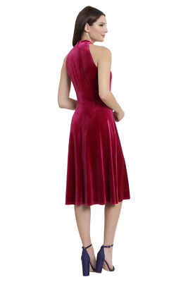 Maggy London Emelia Velvet Fuchsia Cocktail Midi Dress size 2 NWT Halter  Neck | eBay