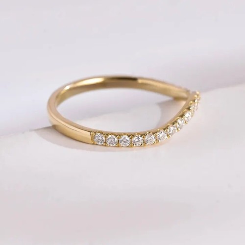 Anillo de compromiso de boda de moissanita de corte redondo de 0,15 quilates de oro amarillo sólido de 14 quilates - Imagen 4 de 12