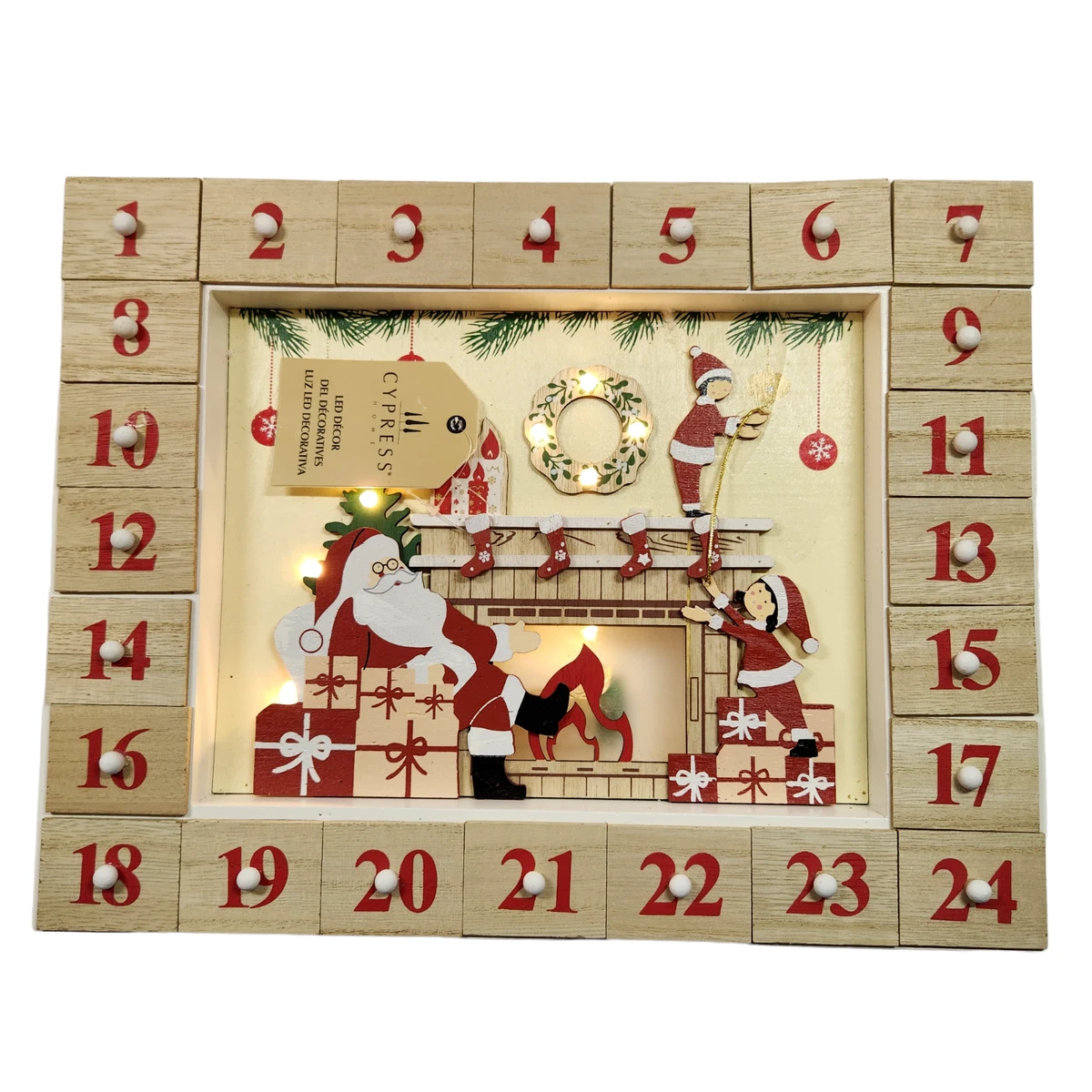 Cypress Home LED Christmas Wooden Advent Calendar Lights Up New With Tags |  eBay