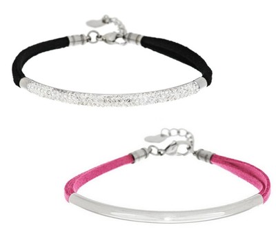 Steel by Design Set of Adjustable Faux Suede Bracelet Pave Crystal Accent  QVC