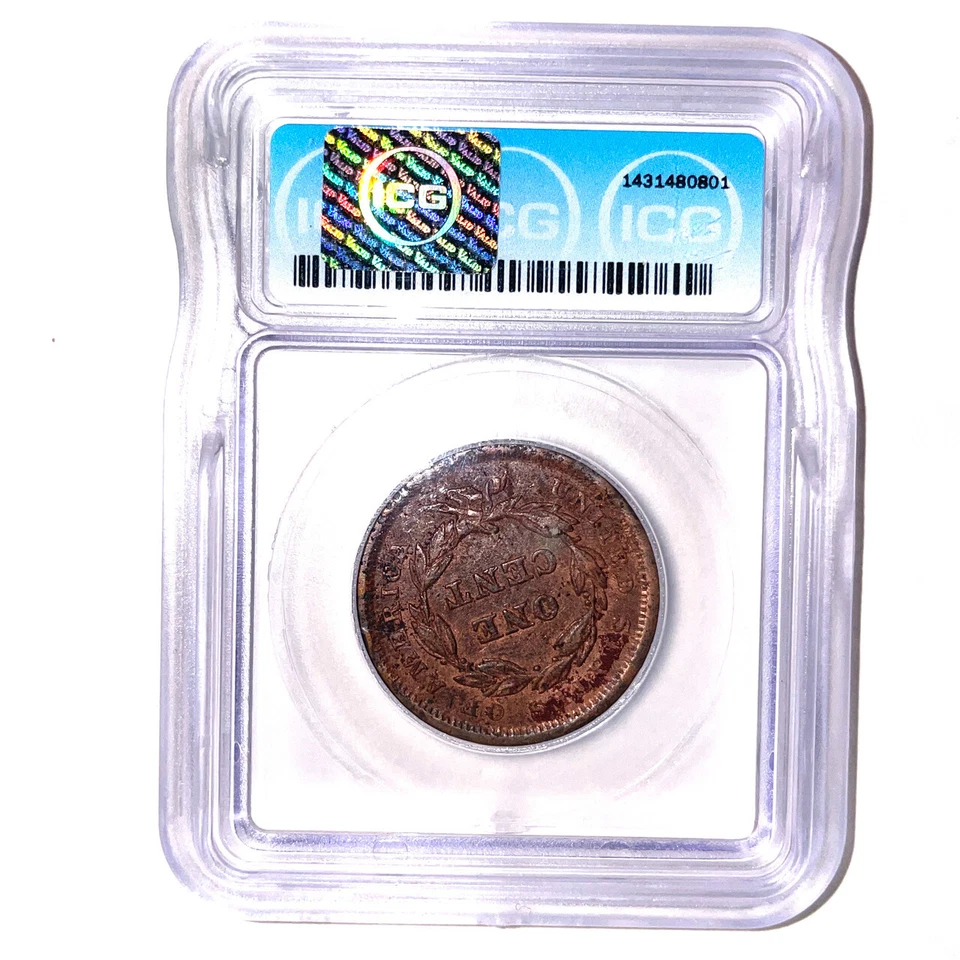 1840 Braided Hair Large Cent Almost Uncirculated ICG AU55 Coin, Details #6267 - Image 2 of 4