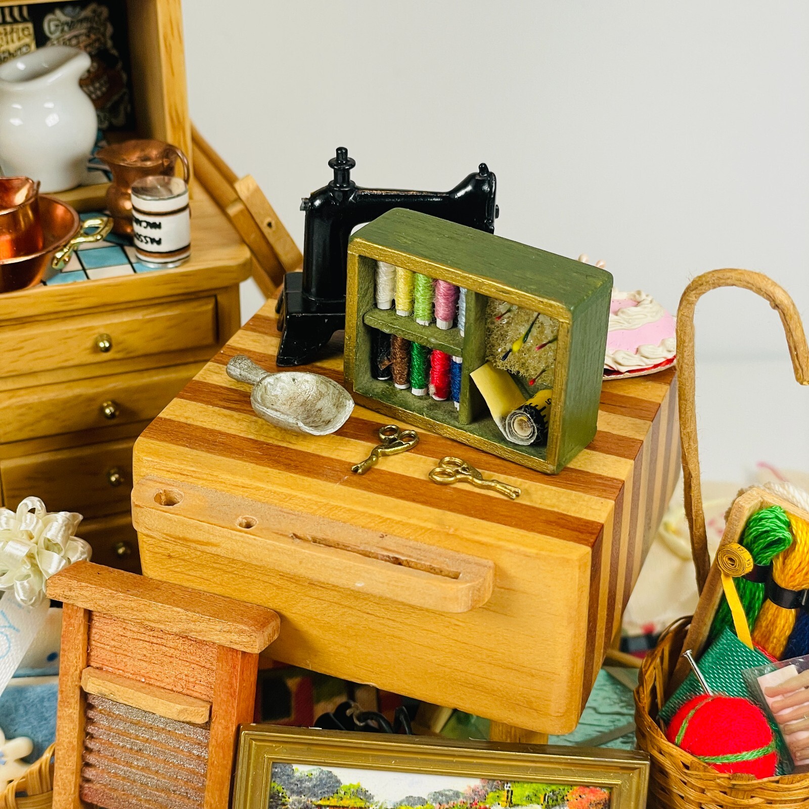 50 Pc Dollhouse Miniature Lot Kitchen Items Hoosier 1/12 Scale