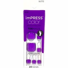 NEW Kiss Nails Impress Color Press On Pedicure Gel Solid Purple Toe Nails