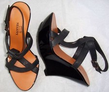 LANVIN Vintage Black Leather Patent Platform ...