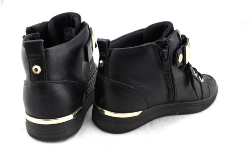 ALDO Fasnacht Black Leather Rubber Textured Gold Metal Hardware Strap Sneakers 8 - Picture 4 of 5