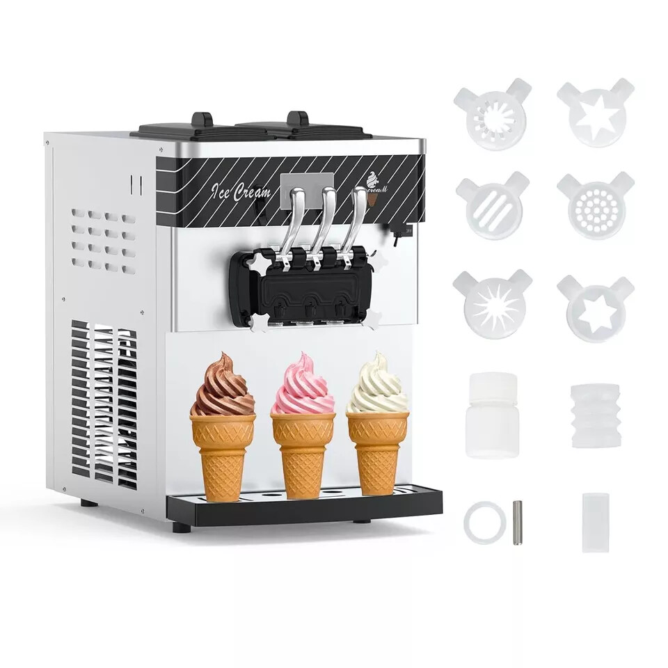 Commercial Soft Serve Ice Cream Machine Maker 2200W 5.3-7.4 Gal/H LED Restaurant