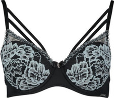 Sapph Fabia Black & Blue Underwired Padded Bra 38B Eur 85B strappy design