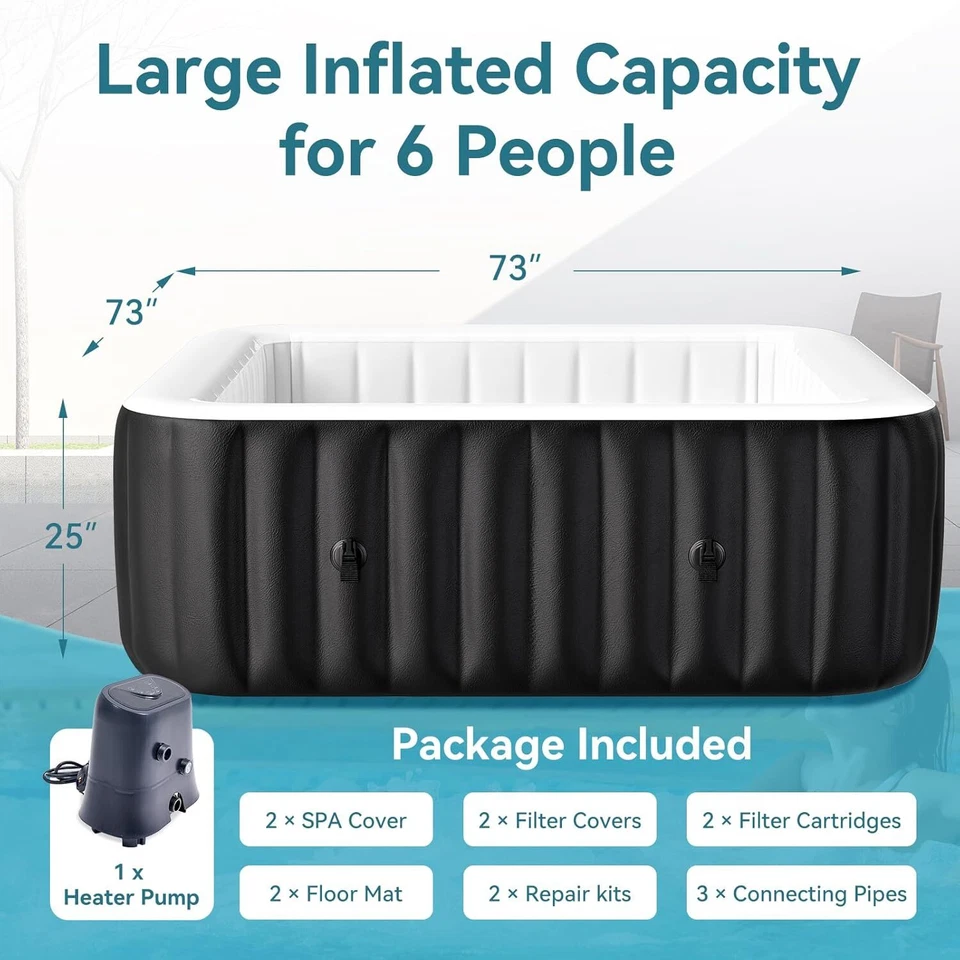 Bañera de hidromasaje inflable NAIZEA 6 personas 73x73x25 spa con 130 chorros calmantes y cubierta Foto 2 de 4