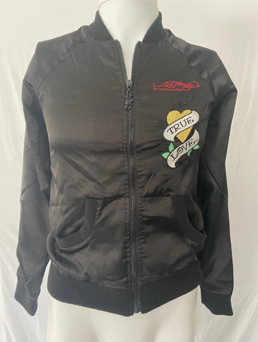 🔥🚨Vintage Ed Hardy Black Bomber Jacket Love Womes Sz XS 🔥🚨Vintage Ed Hardy Black Bomber Jacket Love Womes Sz XS