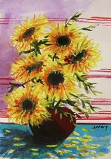 ORIGINAL Sunflower Watercolor Painting JMW art John Williams Impressionism 