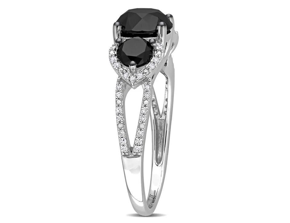3.00 Carat (ctw) Black & White Diamond Three-Stone Ring in 10k White Gold - Image 4 of 4