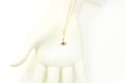 Mini Diamond Evil Eye 14k Solid Gold with center natural Red Sapphire - Picture 11 of 12