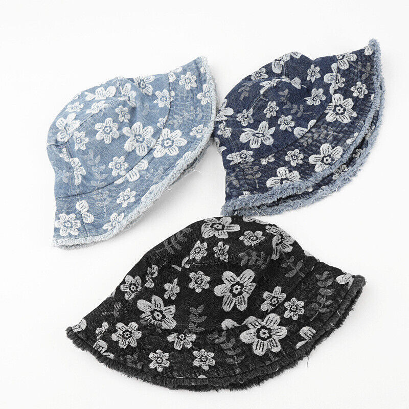Vintage Denim Bucket Hat with Floral Embroidery and Mini Pocket Denim Bucket Hats With Flowers - Etsy main image 2