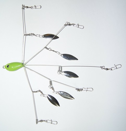 Alabama Rig, 3,4,5 Wires, Nickel Willowleaf Attractors, (7) Sizes,(11) Colors - Picture 1 of 3