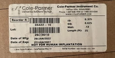 Cole Parmer Tubing 0.375'' ID 0.625'' OD 25 feet 06422-16 Brand New - 2027 Exp