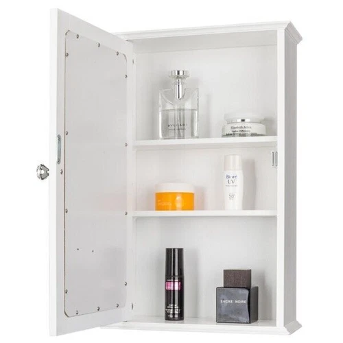 Single Door Mirror Indoor Bathroom Wall Mounted Cabinet Shelf White High Quality - Picture 2 of 11