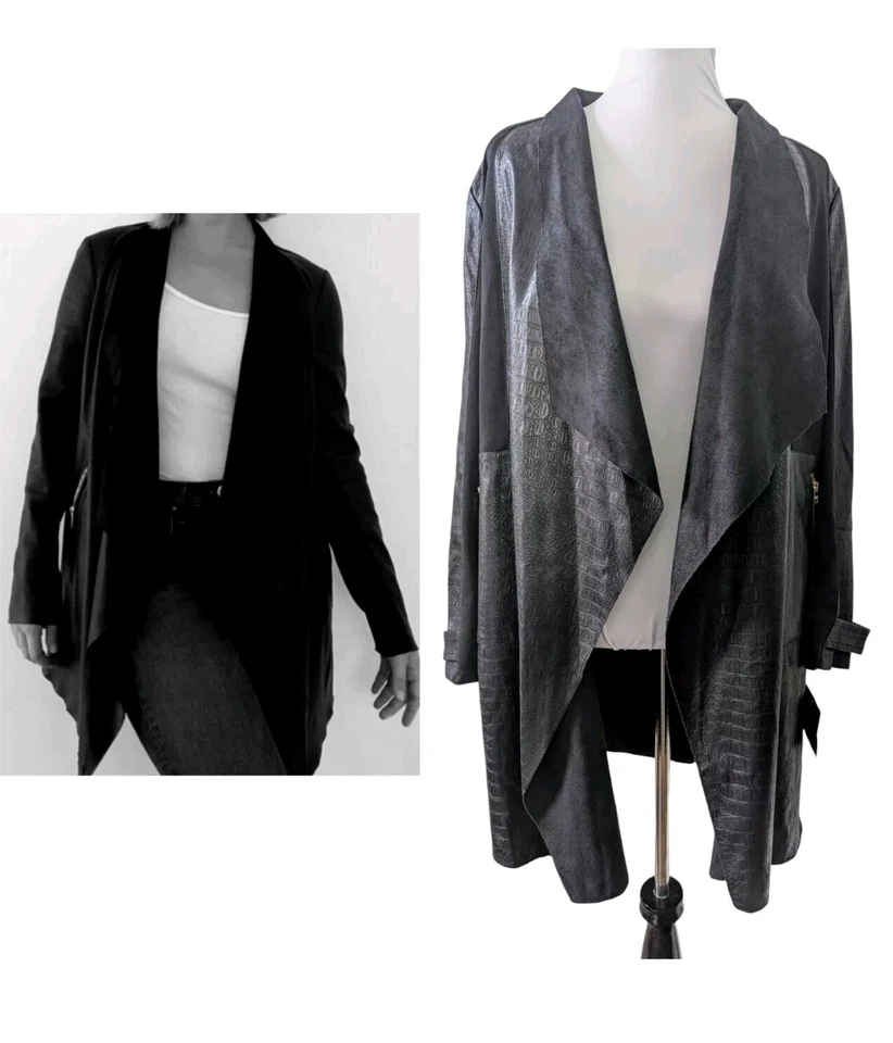 Jaqueta drapeada Marc New York tamanho G nova com etiquetas preta crocodilo falso com painéis laterais bolsos com zíper