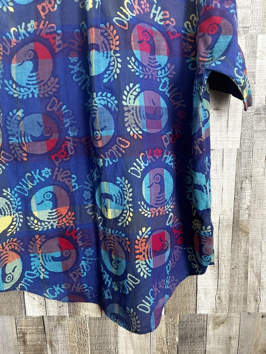 Vintage 90s Duck Head Funky All Over Pattern Button Up Shirt Men's