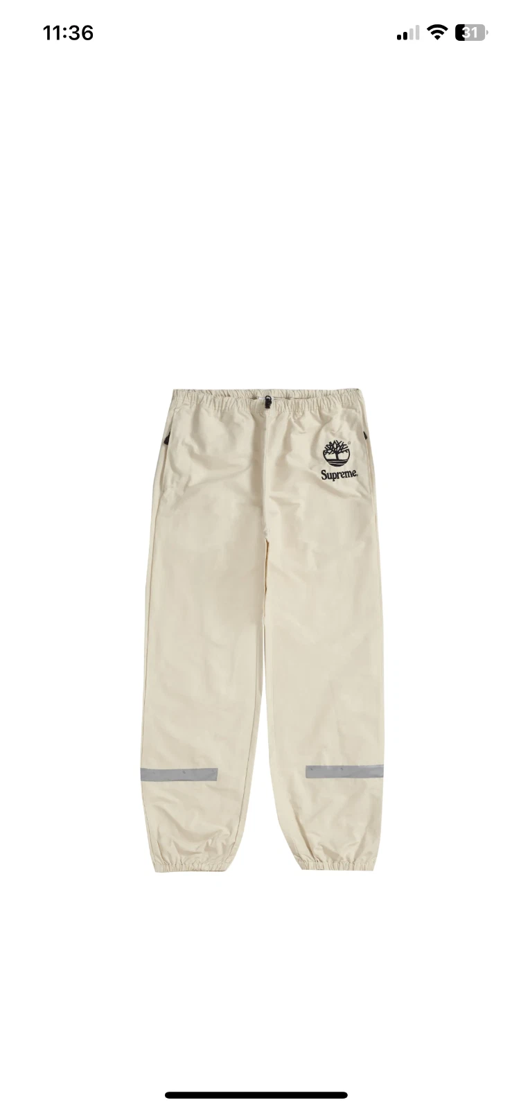 SUPREME X TIMBERLAND PANTALON DE PISTE RUBAN RÉFLÉCHISSANT PIERRE TAILLE XL