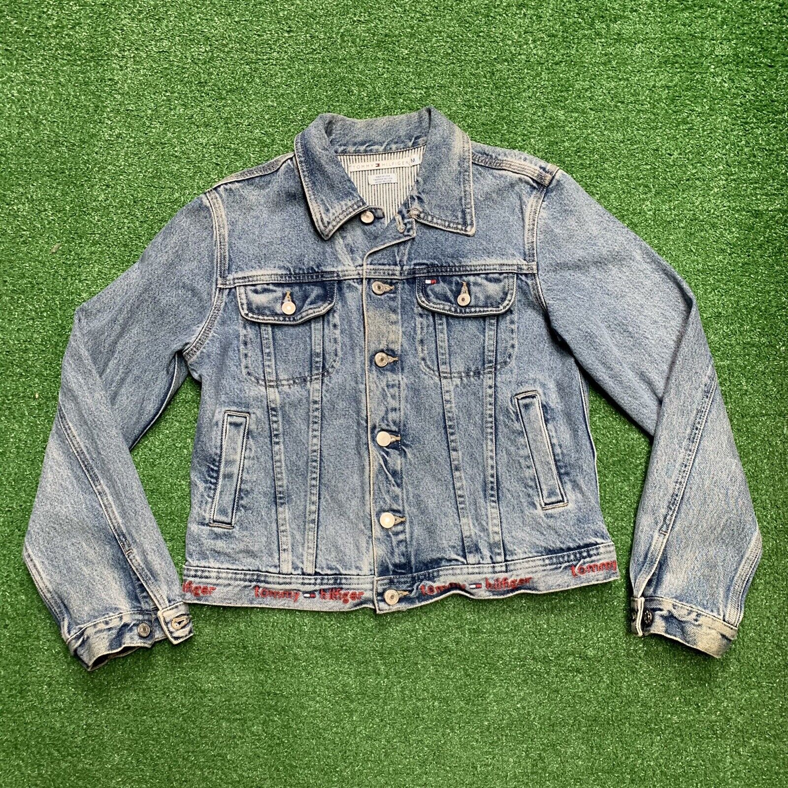 Belofte Vorming wasmiddel Vintage Tommy Hilfiger denim Jacket Youth Size Medium Made In USA  Embroidered | eBay