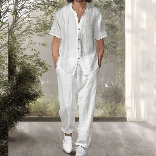 Camisa Europea Manga Corta Pantalones Informales Conjunto de Dos Piezas Nuevo Suelto Hombres Traje Camisa