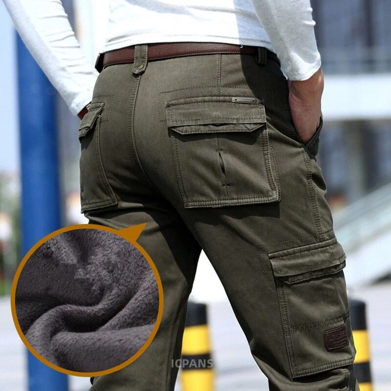 Men Winter Pants Military Trousers 6 Pockets Fleece Warm Cargo