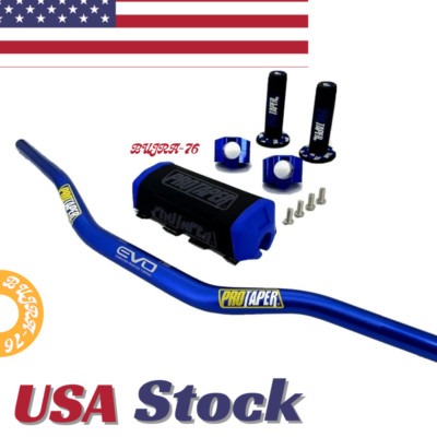Original Blue PRO TAPER Handlebar Fat Bar DIRT BIKE 1 1/8'' Full Set GRIPS Pads