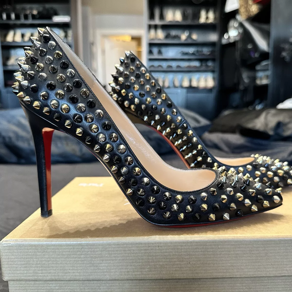 Louboutin Black Leather 100mm Size 38.5 | eBay