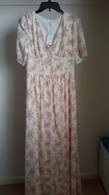 Lucca Women Size XS Cream Floral V Neck Casual Lined Button Front Dress NWT 