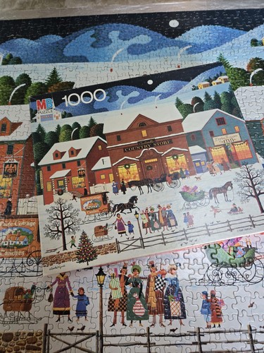 Wysocki Christmas Eve 1000pc Puzzle COMPLETE Americana MB Country Store Sleigh - Picture 2 of 3